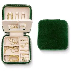 Benevolence Green‎ Velvet Jewelry Travel Case Organizer with Mirror NEW
